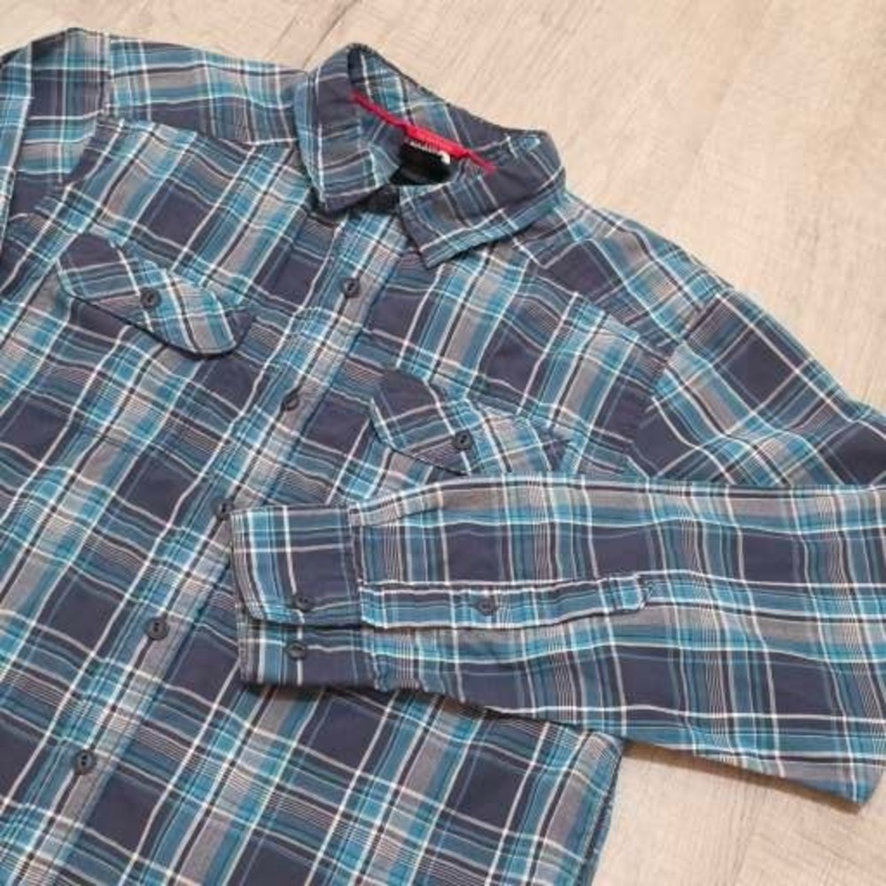 The North Face Mens Blue Teal Plaid Long Sleeve Button Down Hiking Shirt Small - Picture 1 of 11